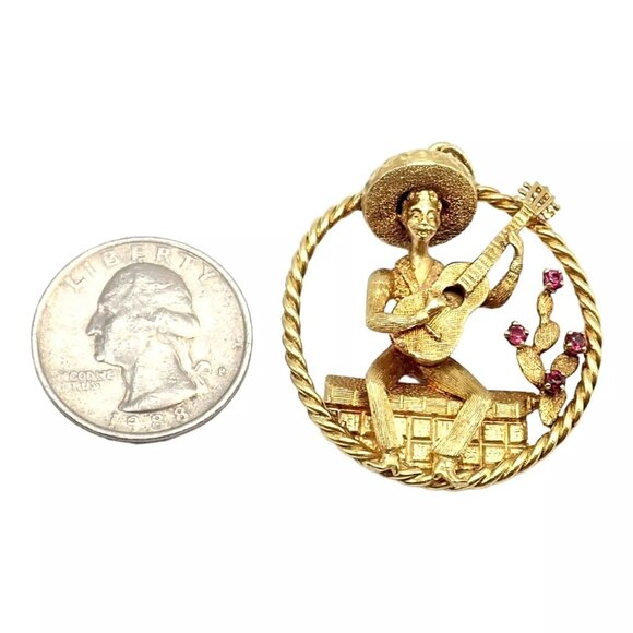 Authentic! Rudi Cherny 18k Yellow Gold Guitar Player Cactus Ruby Pendant - Picture 5 of 13